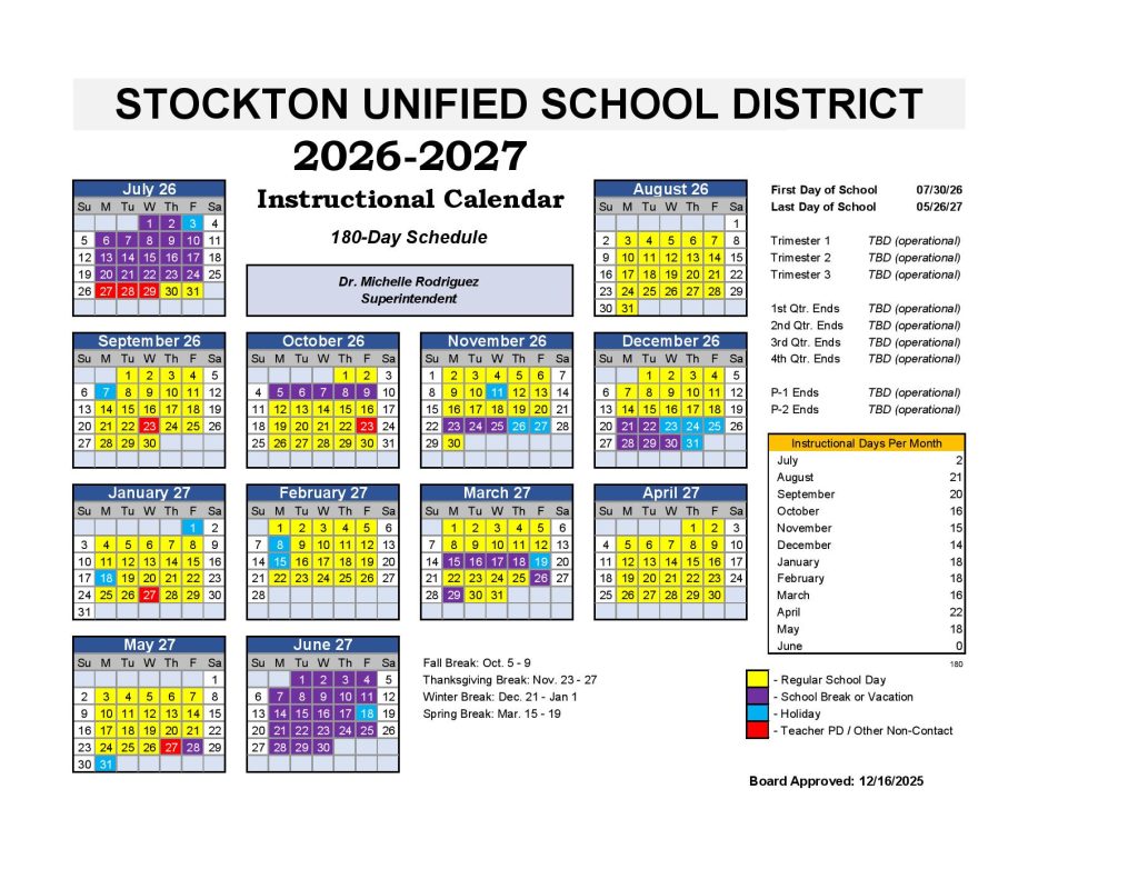 Stockton Unified School District Calendar 2026-2027