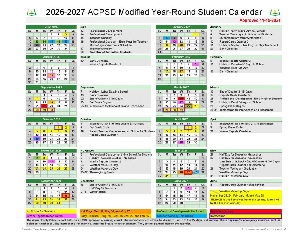 Aiken County School Calendar 2026