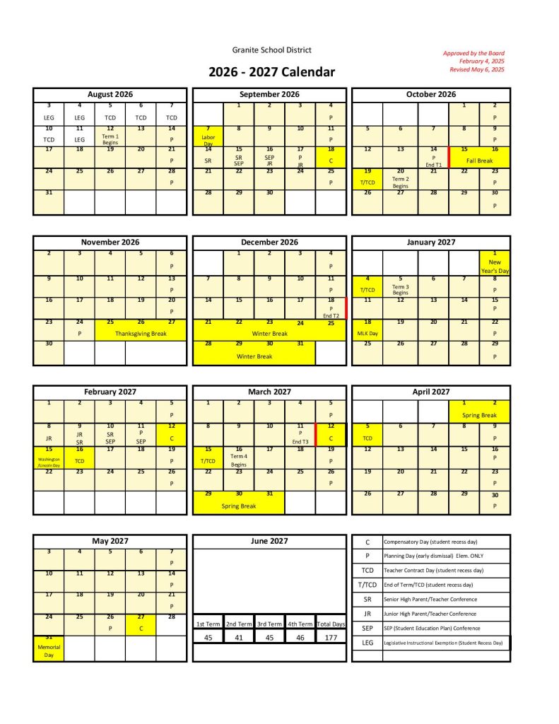 Granite School District Calendar 2026