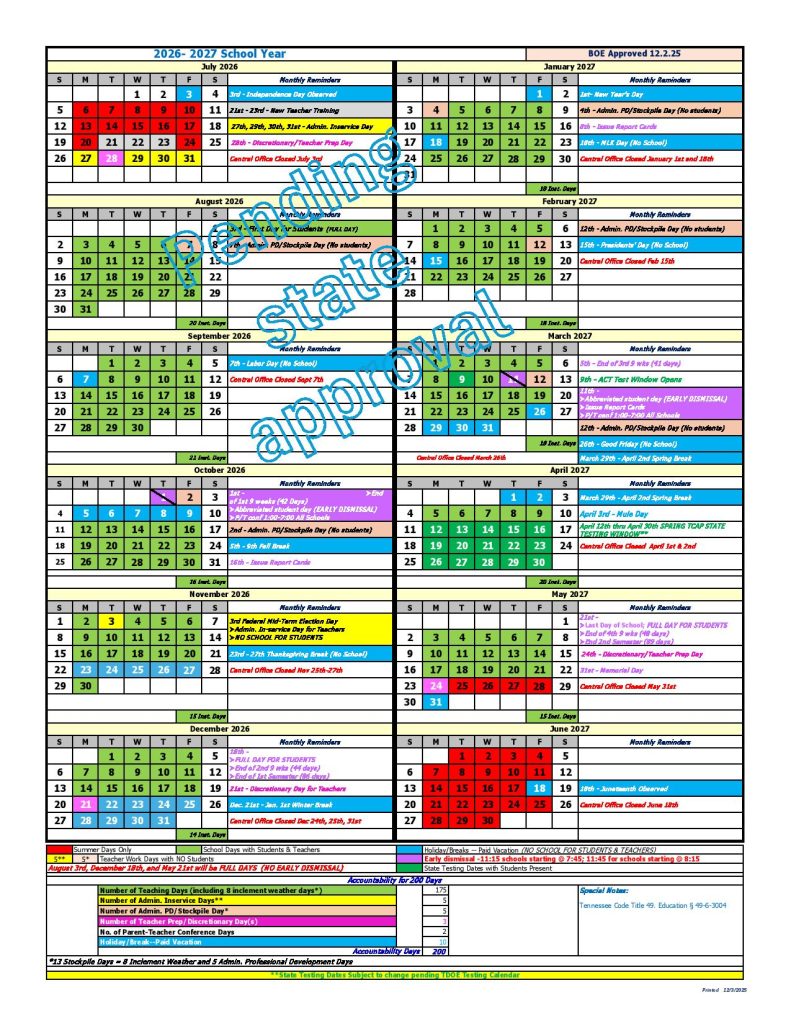 Maury County Public Schools Calendar 2026