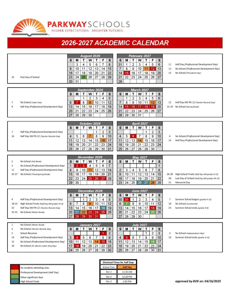 Parkway School District Calendar 2026