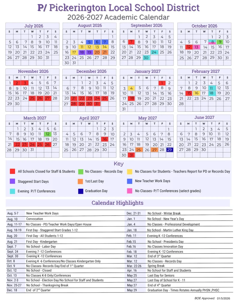 Pickerington School District Calendar 2026