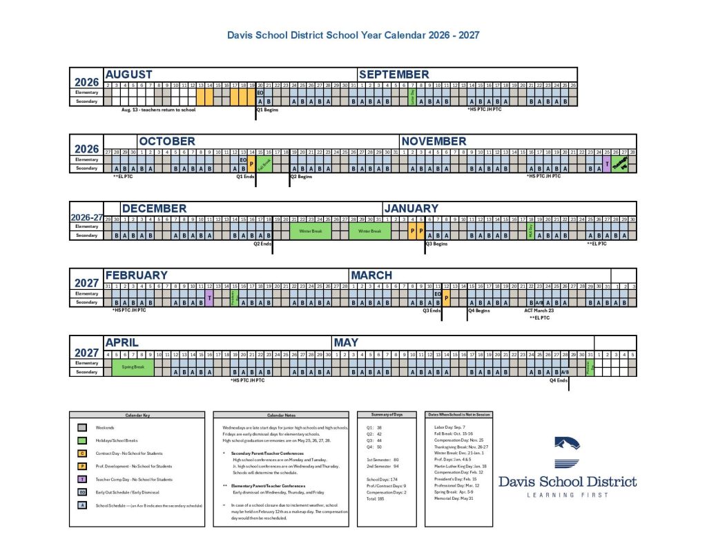Davis School District Calendar 2026