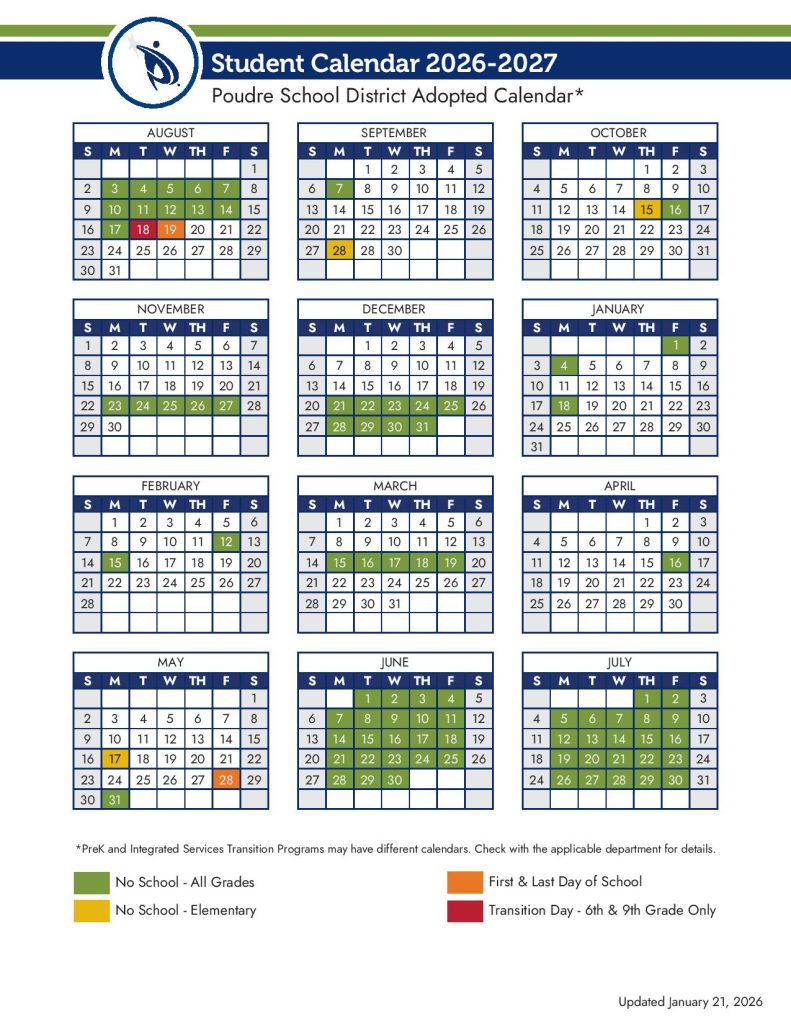 Poudre School District Calendar 2026