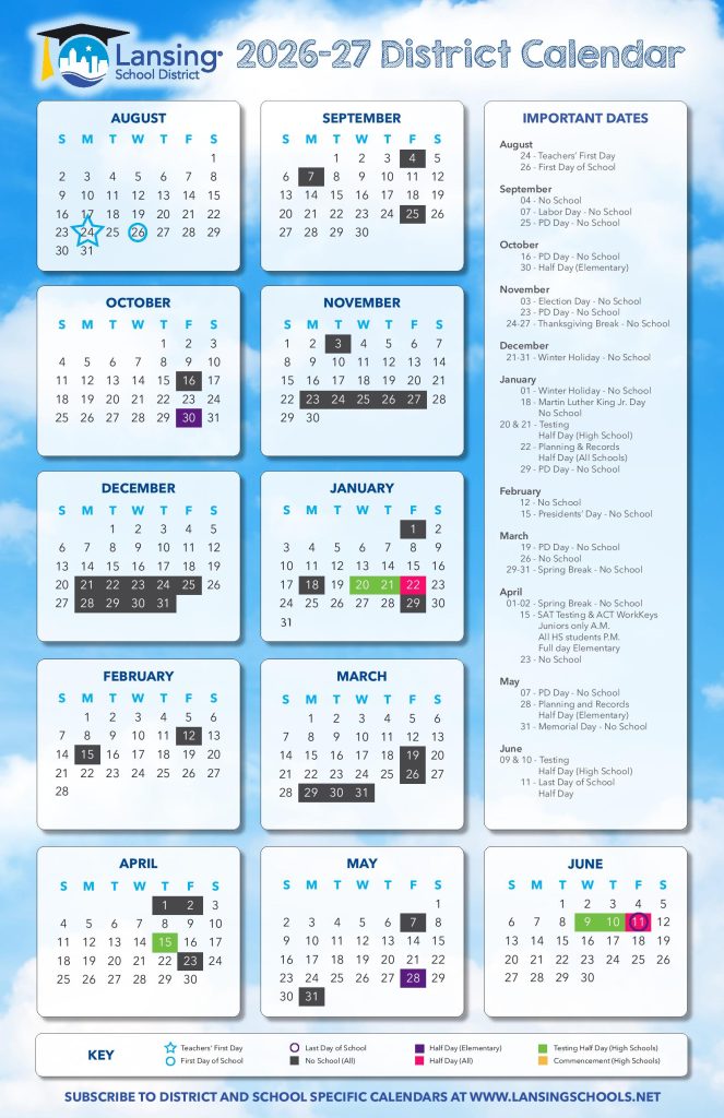 Lansing School District Calendar 2026-2027