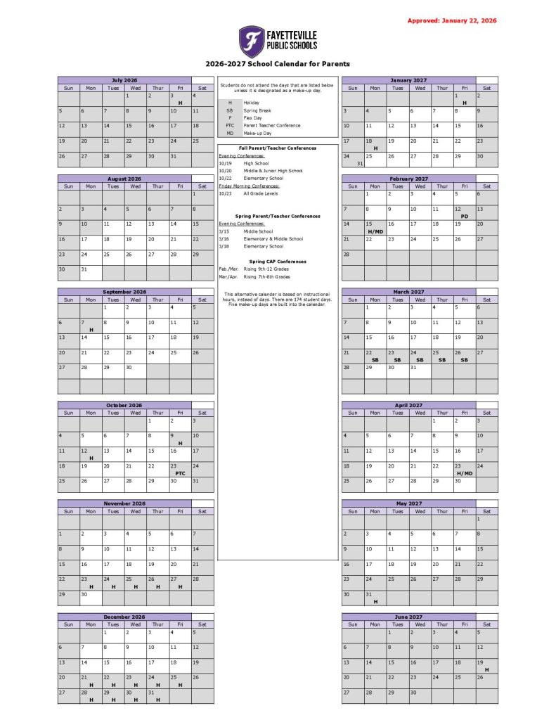 Fayetteville Public Schools Calendar 2026-2027