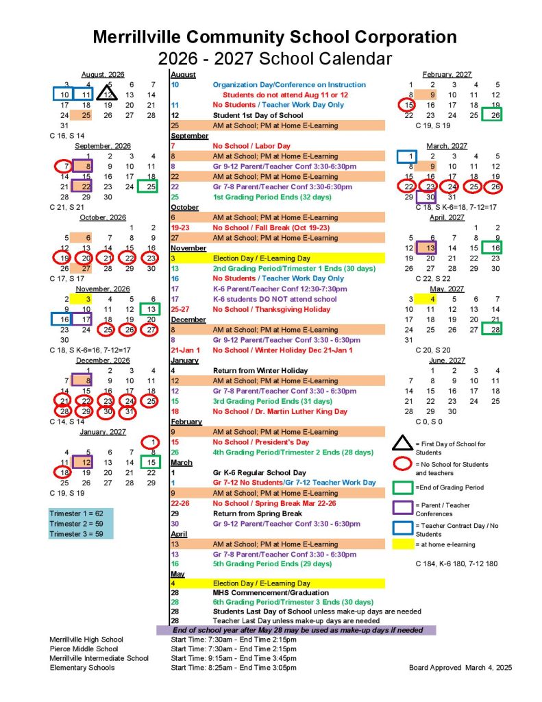 Merrillville Community School Corporation Calendar 2026-2027