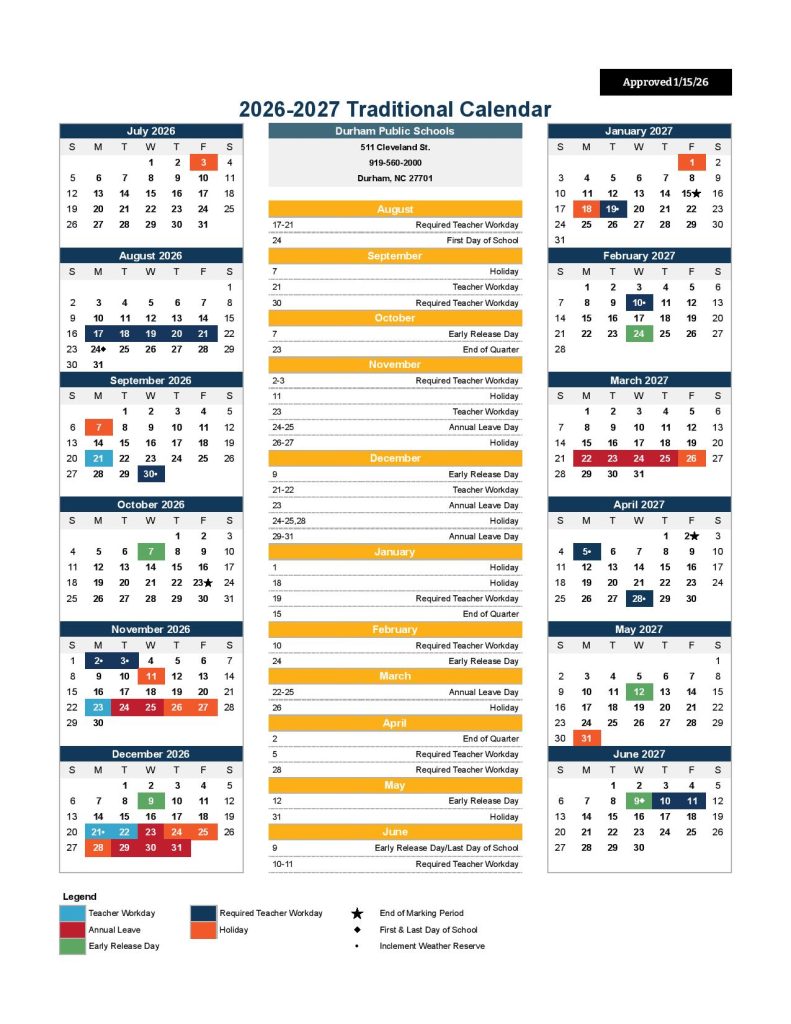 Durham Public Schools Calendar 2026-2027