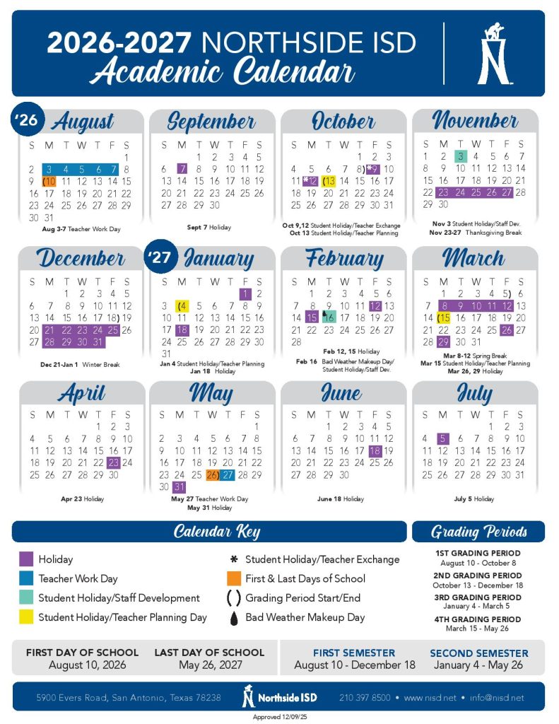 NISD School Calendar 2026-2027
