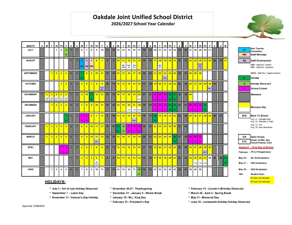 Oakdale Joint USD Calendar 2026-2027