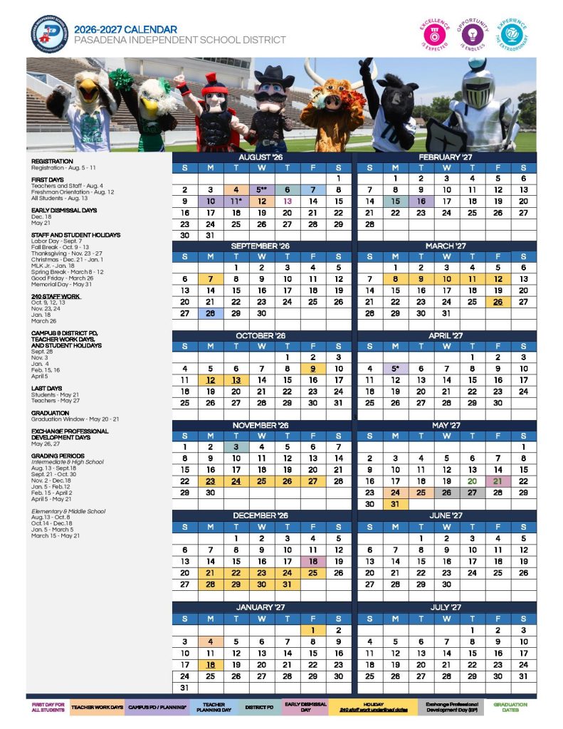 Pasadena ISD Calendar 2026-2027