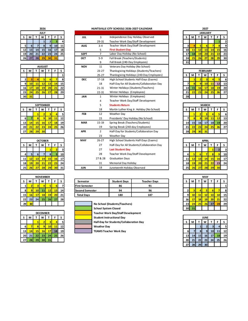 Huntsville City Schools Calendar 2026-2027